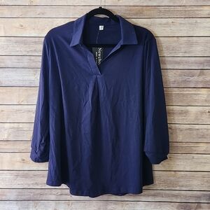 NWT Newchoice Womens Collared V Neck 3/4 Sleeve Shirt